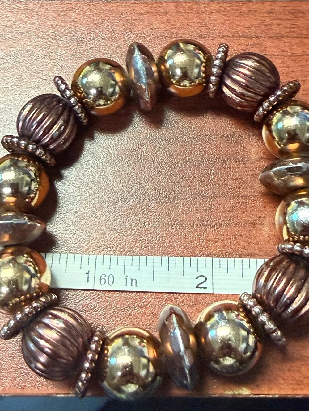 Gold and Bronze Beaded Costume Stretch Bracelet
